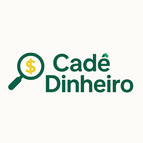 Logo do site Cadê Dinheiro com lupa verde e cifrão amarelo representando controle financeiro