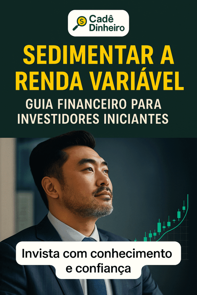 Imagem representando uma pessoa estudando investimentos com gráficos e ações, simbolizando os primeiros passos na renda variável.