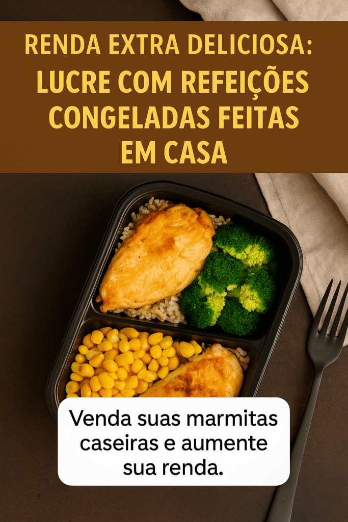 Imagem ilustrativa de refeições congeladas prontas para venda, representando renda extra com comida caseira feita em casa.